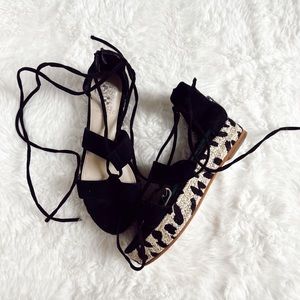 platform lace up espadrilles with patterned base